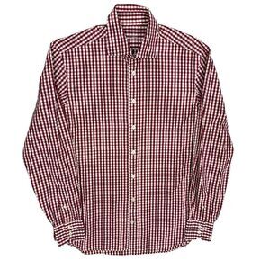 Van Laack Dress Shirt Red White Check Long Sleeve Button Up Cotton Large